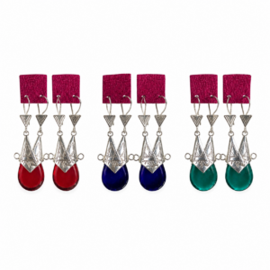 Amazigh Pure 925 Silver Tuareg Glass Silversmith Earrings