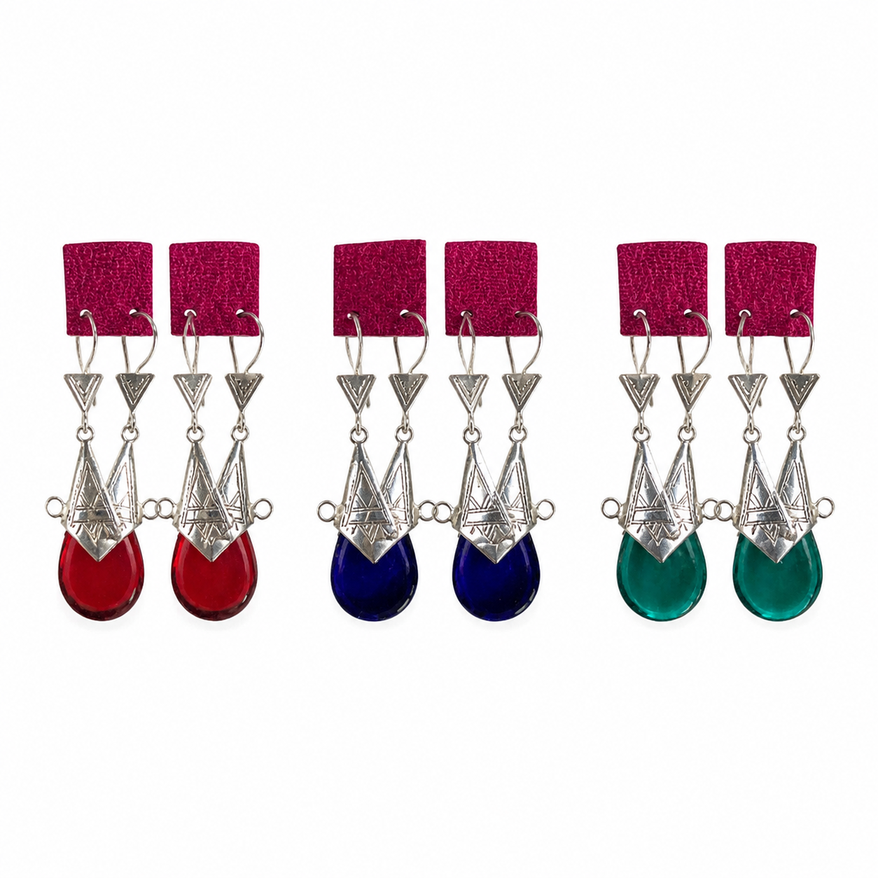 Amazigh Pure 925 Silver Tuareg Glass Silversmith Earrings
