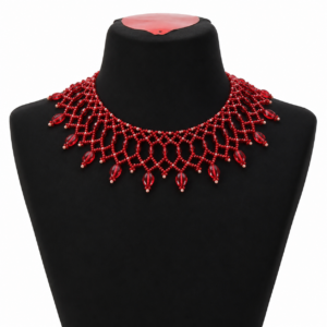 Amazigh Red Beaded Choker Handmade Tribal Boho Necklace