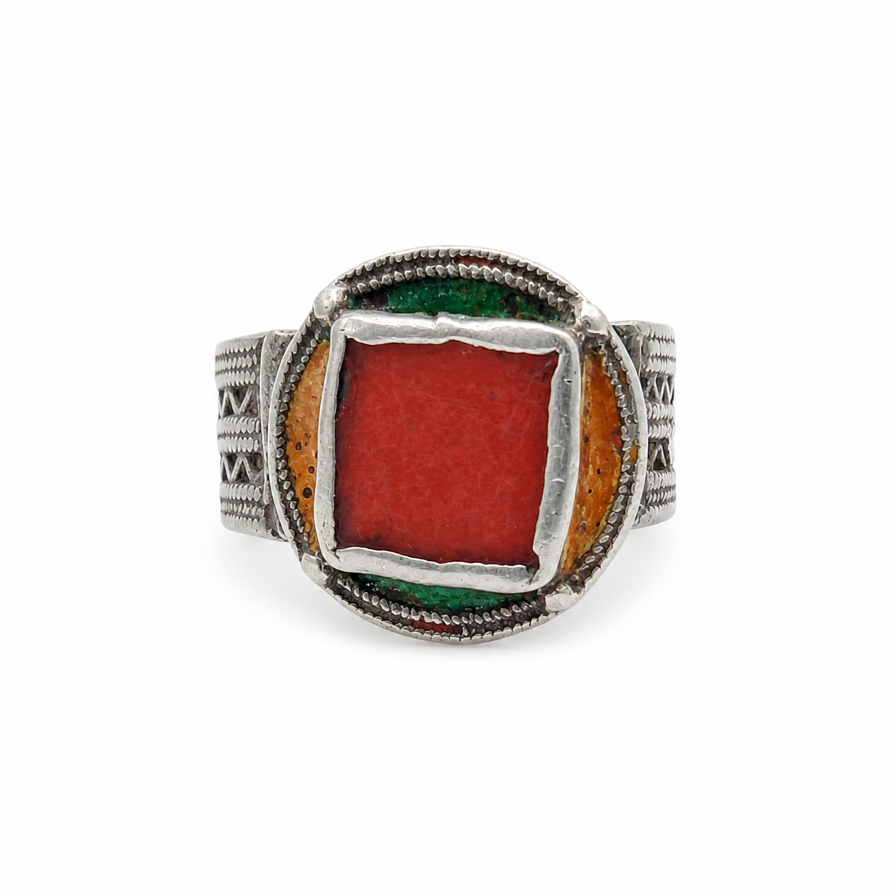 Amazigh Red glass and enamel ring size 11.5