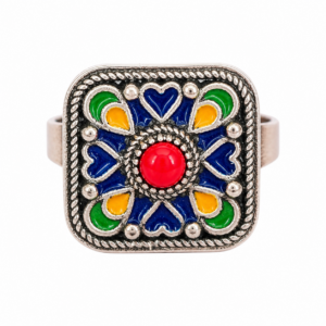 Amazigh Ring in métal argenté émaillé kabyle- – berbère