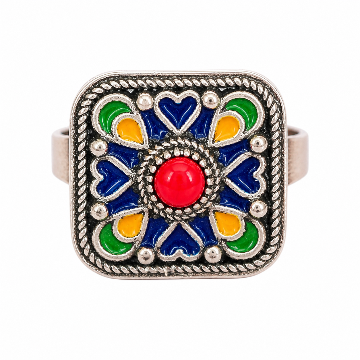 Amazigh Ring in métal argenté émaillé kabyle- - berbère