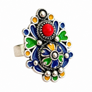 Amazigh Ring in métal argenté émaillé kabyle- – berbère