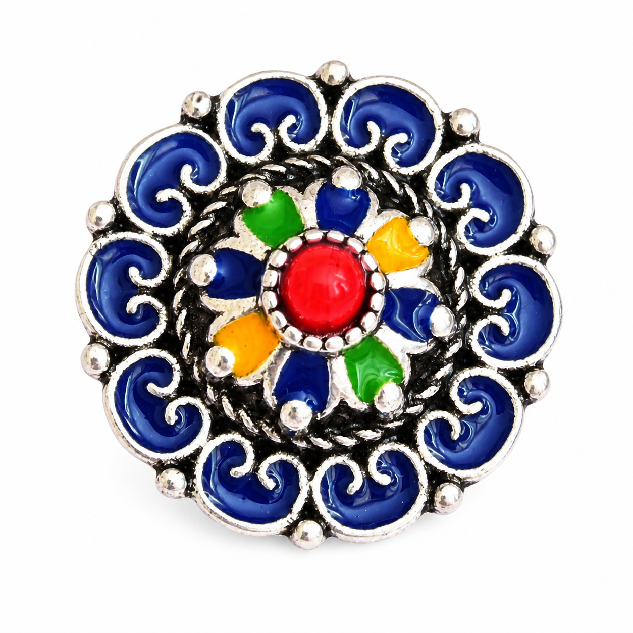 Amazigh Ring in métal argenté émaillé kabyle- - berbère