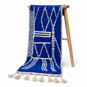 Amazigh Royal Blue Wool Tribal Handwoven Runner Rug