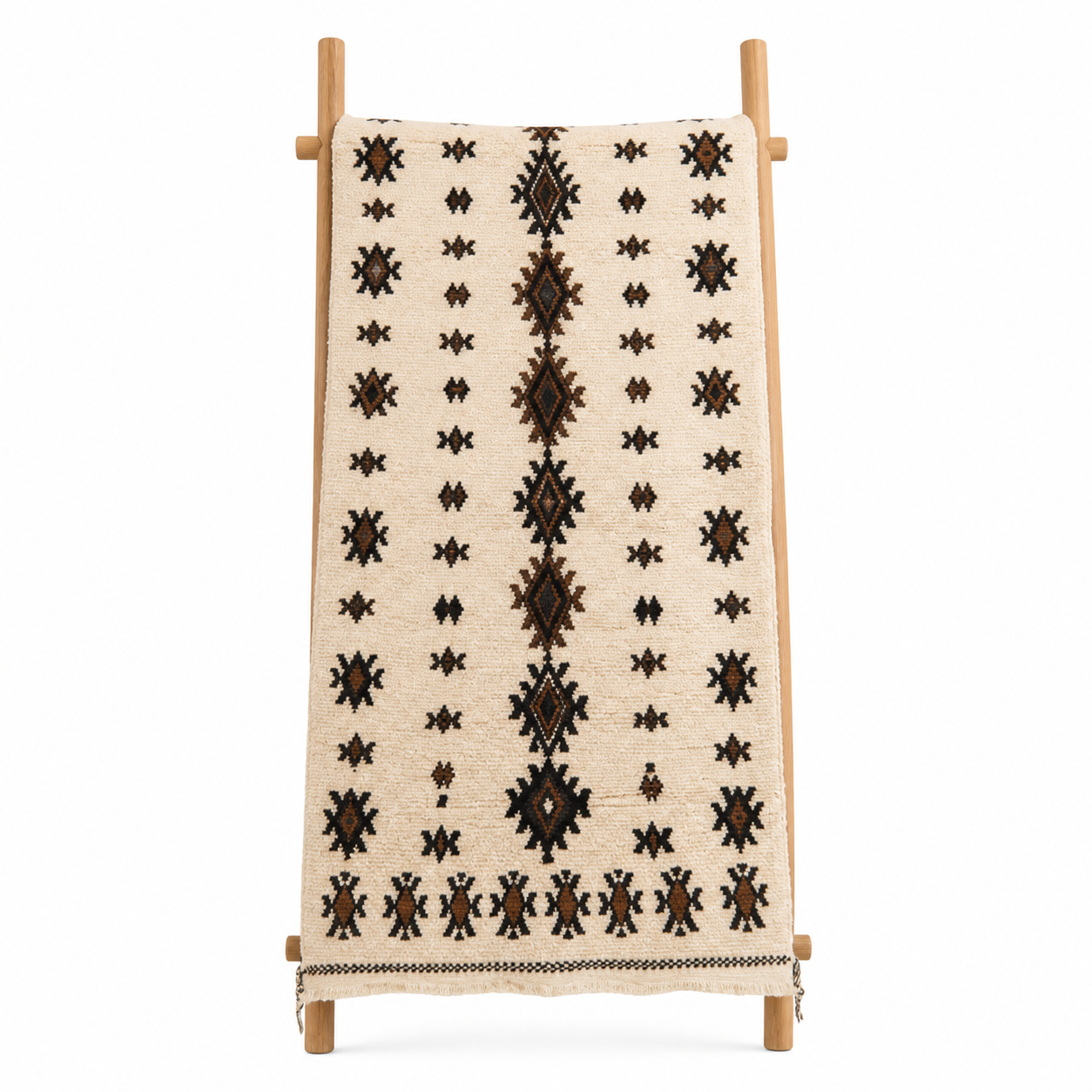 Amazigh Rug Handmade Wool de mouton locale Beige Brown Black
