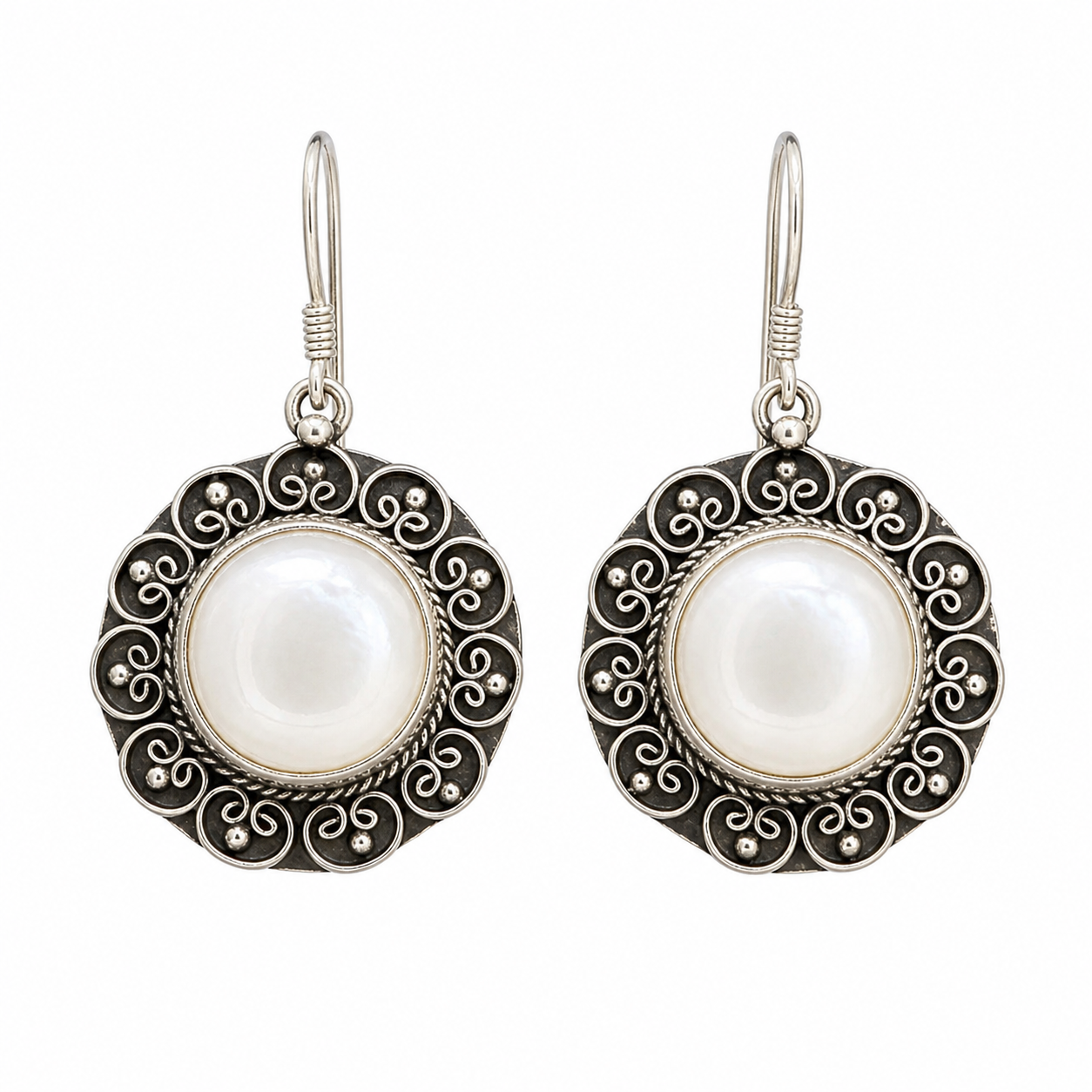 Amazigh Silver Pearl Handmade Boho Ethnic Jewelry Earrings