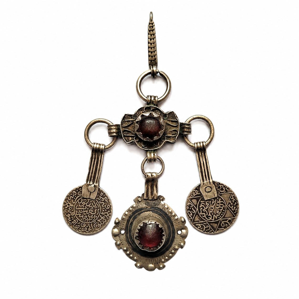 Amazigh Silver Pendant with Vintage Coin Charms Pendentif