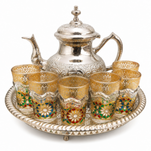 Amazigh Silver Tea Set Tray Glasses Handmade Traditional
