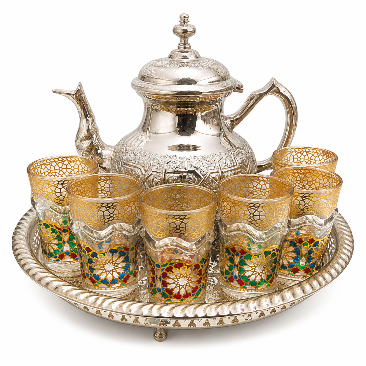 Amazigh Silver Tea Set Tray Glasses Handmade Traditional