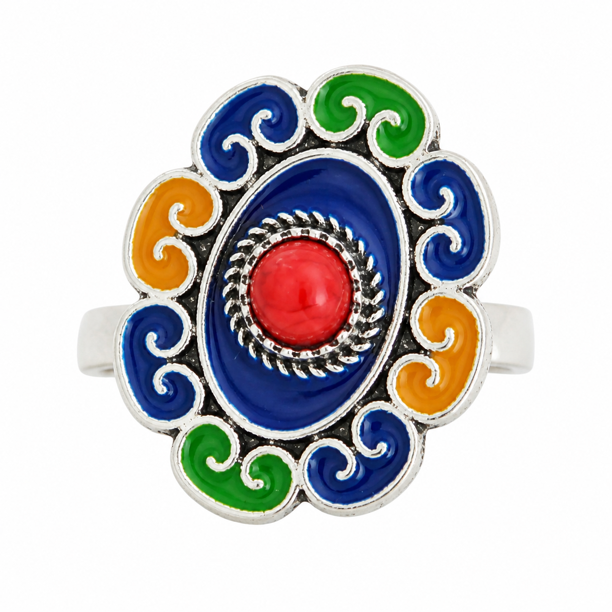 Amazigh Silver Tone Enamel Kabyle Adjustable métal Ring