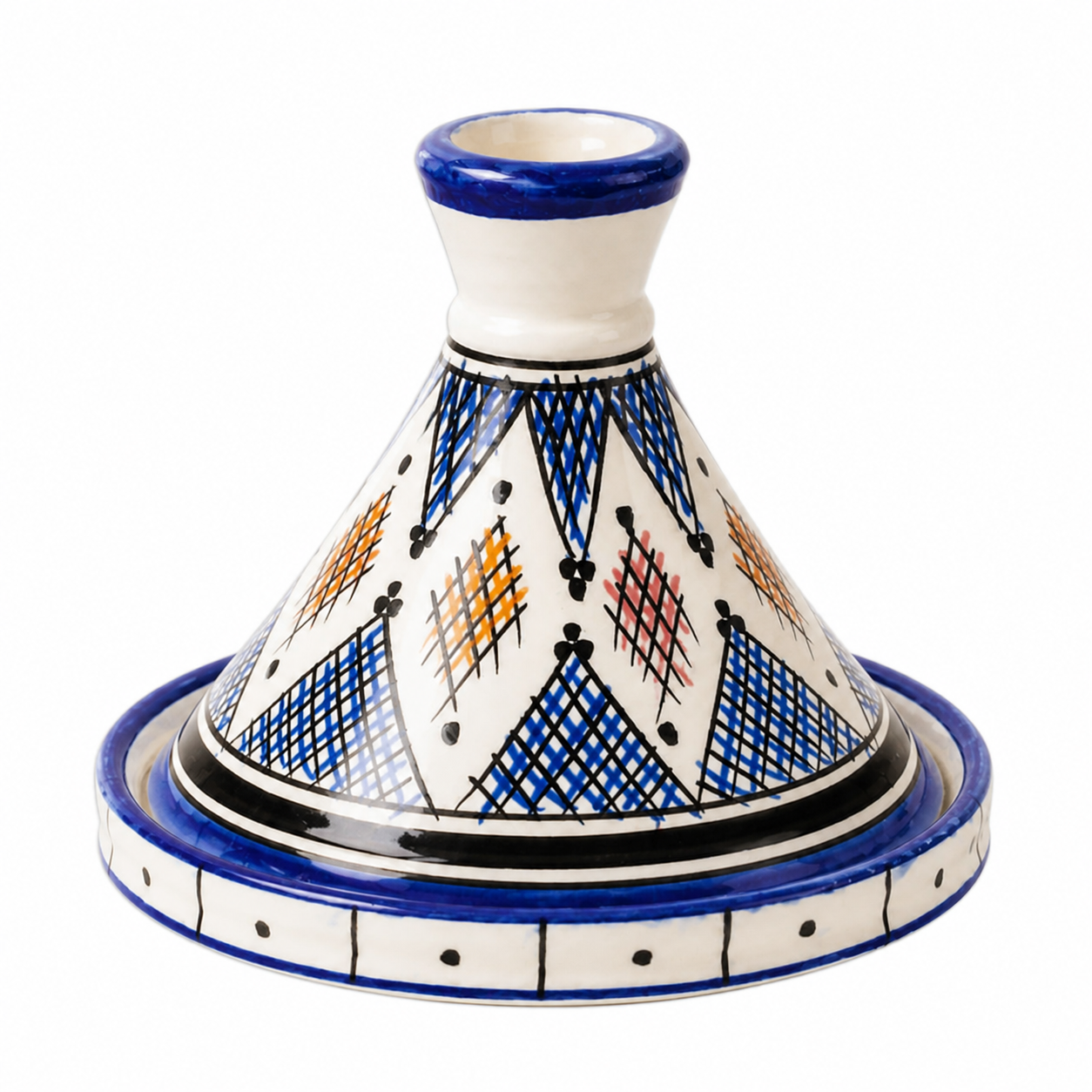 Amazigh Small hand-painted Safi ceramic serving tagine with blue