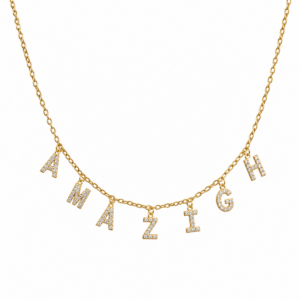 Amazigh Sparkling Letter Charm Gold-Tone Stainless Steel Necklace
