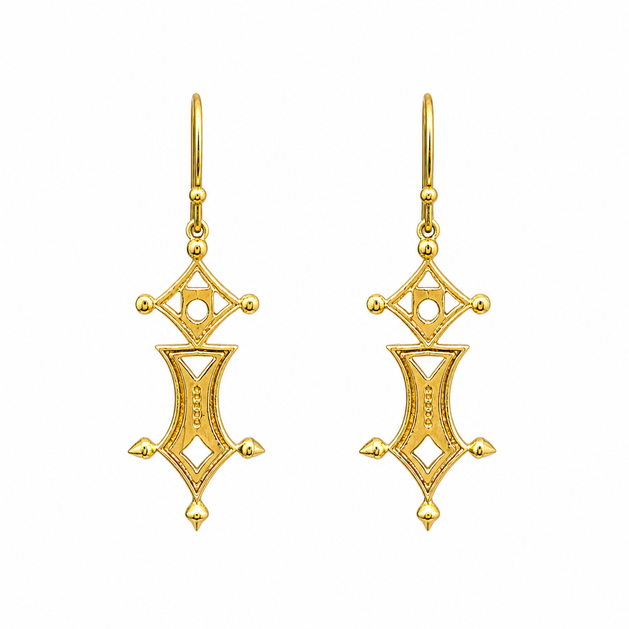 Amazigh Symbole de Earrings Berbères Croix Stylisée Gold-Plated