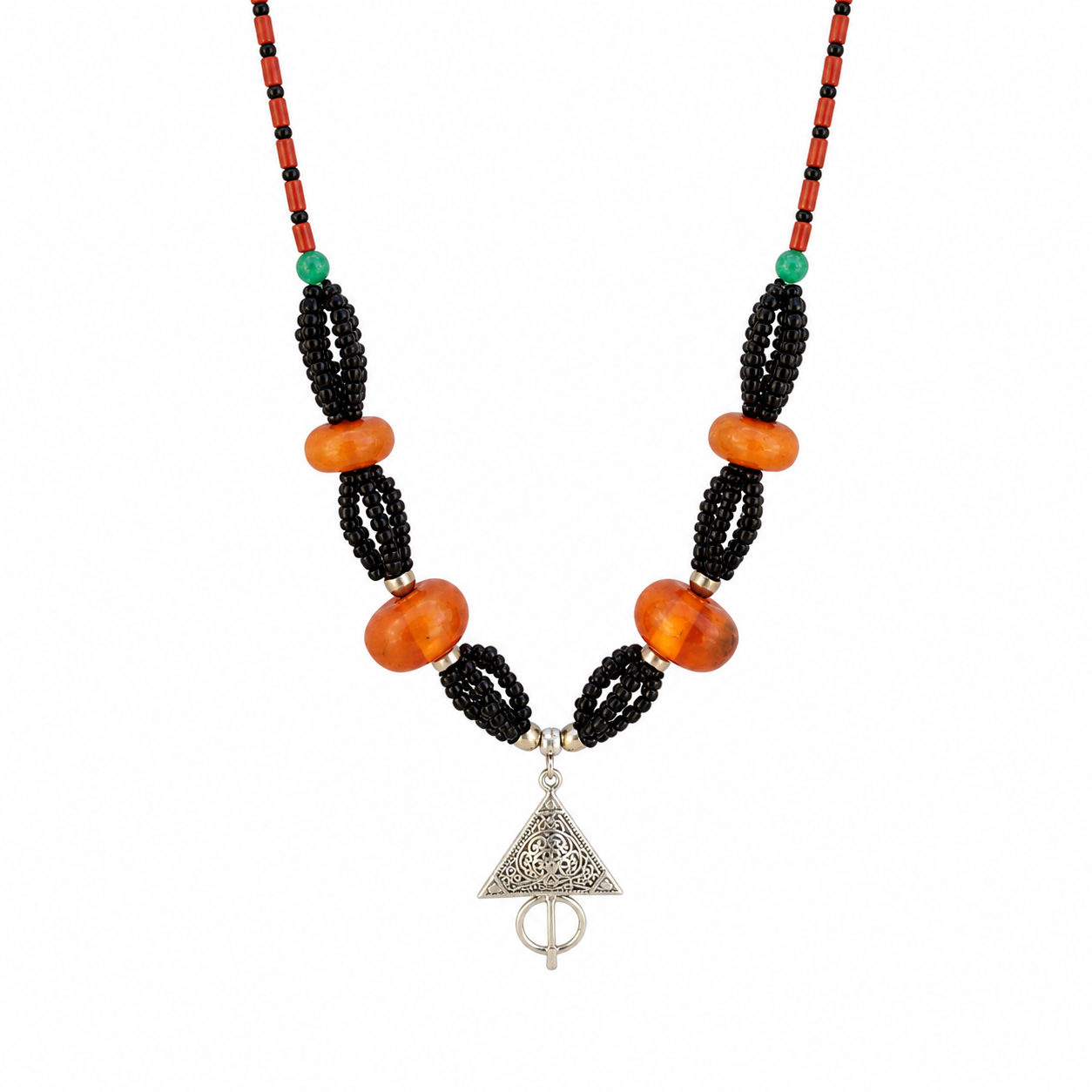 Amazigh The Souss Heritage Necklace Authentic with Silver Plated Tazarzit Amber Accents