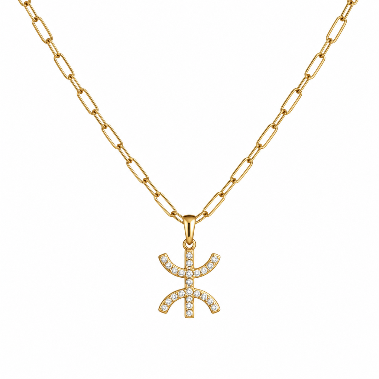 Amazigh Tifinagh Yaz Sparkling Zirconium Stainless Steel Pendant Necklace