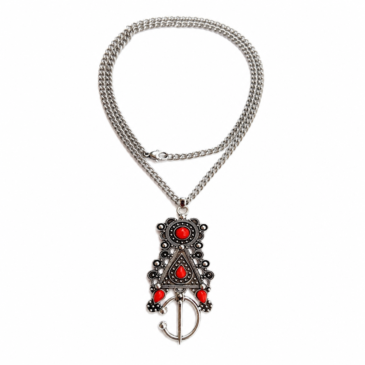 Amazigh Tizerzit Berber Fibula Pendant Stainless Steel Chain Necklace
