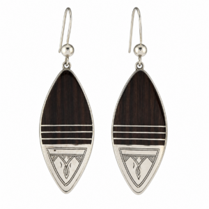 Amazigh Tuareg Mahogany Wood Sterling Silver Hand-Etched Earrings