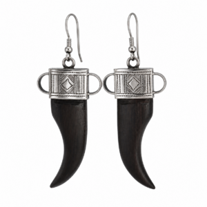 Amazigh Tuareg Silver and Mahogany Lightweight Engraved Earrings