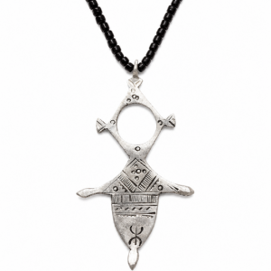 Amazigh Tuareg Symbolic Metal Pendant Necklace with Leather Cord