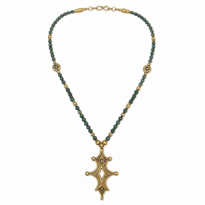 Amazigh Tuareg Tribal Gemstone Necklace with Brass Details