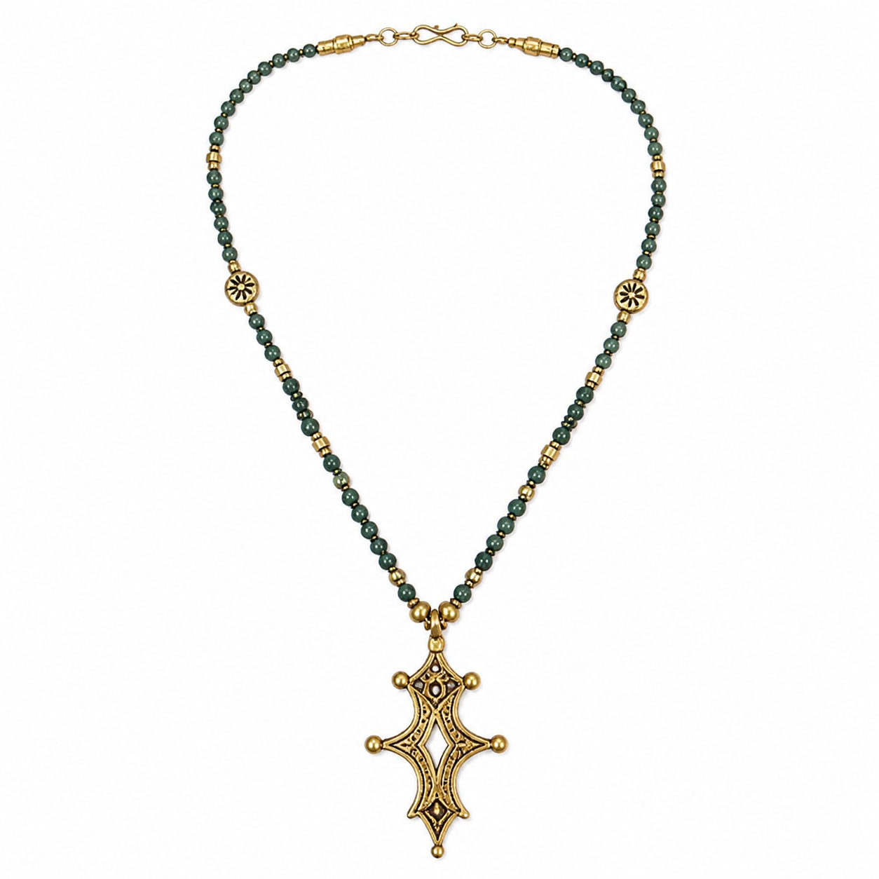 Amazigh Tuareg Tribal Gemstone Necklace with Brass Details