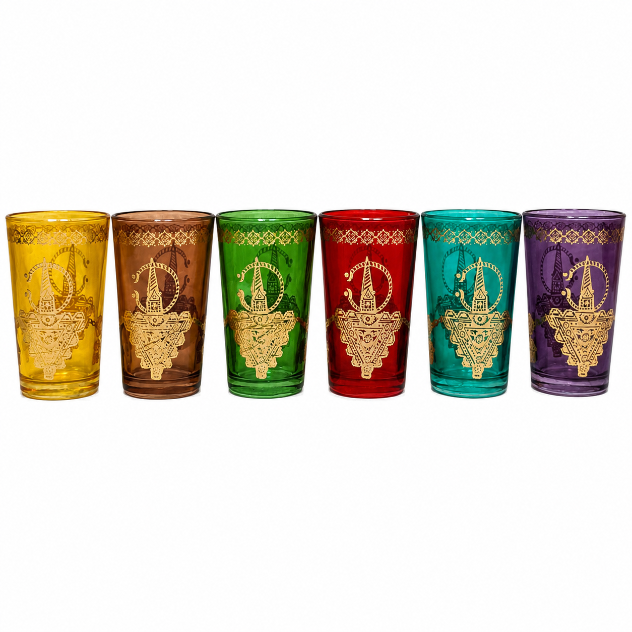 Amazigh verres à thé Six marocains colorés Handmade