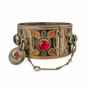 Amazigh Vintage Enamelled Red Cuff Bangle Coin Bracelet