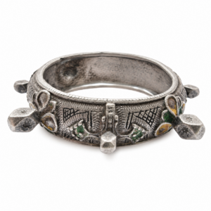 Amazigh Vintage Silver Knob Yellow Bracelet From Morocco