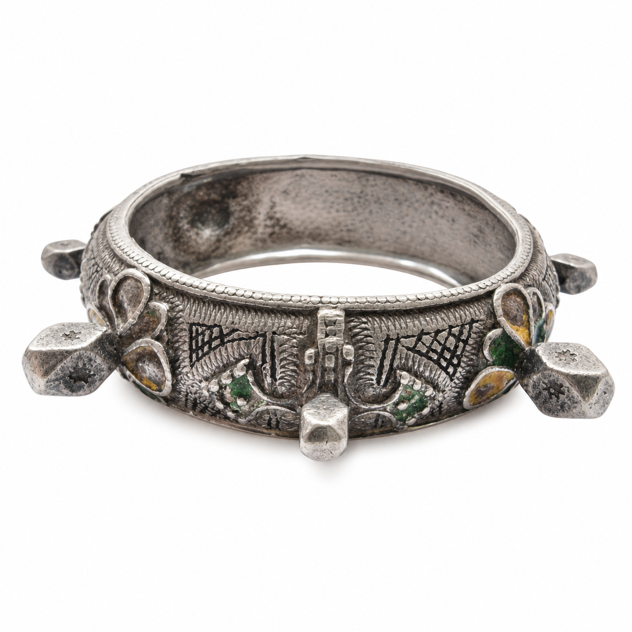 Amazigh Vintage Silver Knob Yellow Bracelet From Morocco