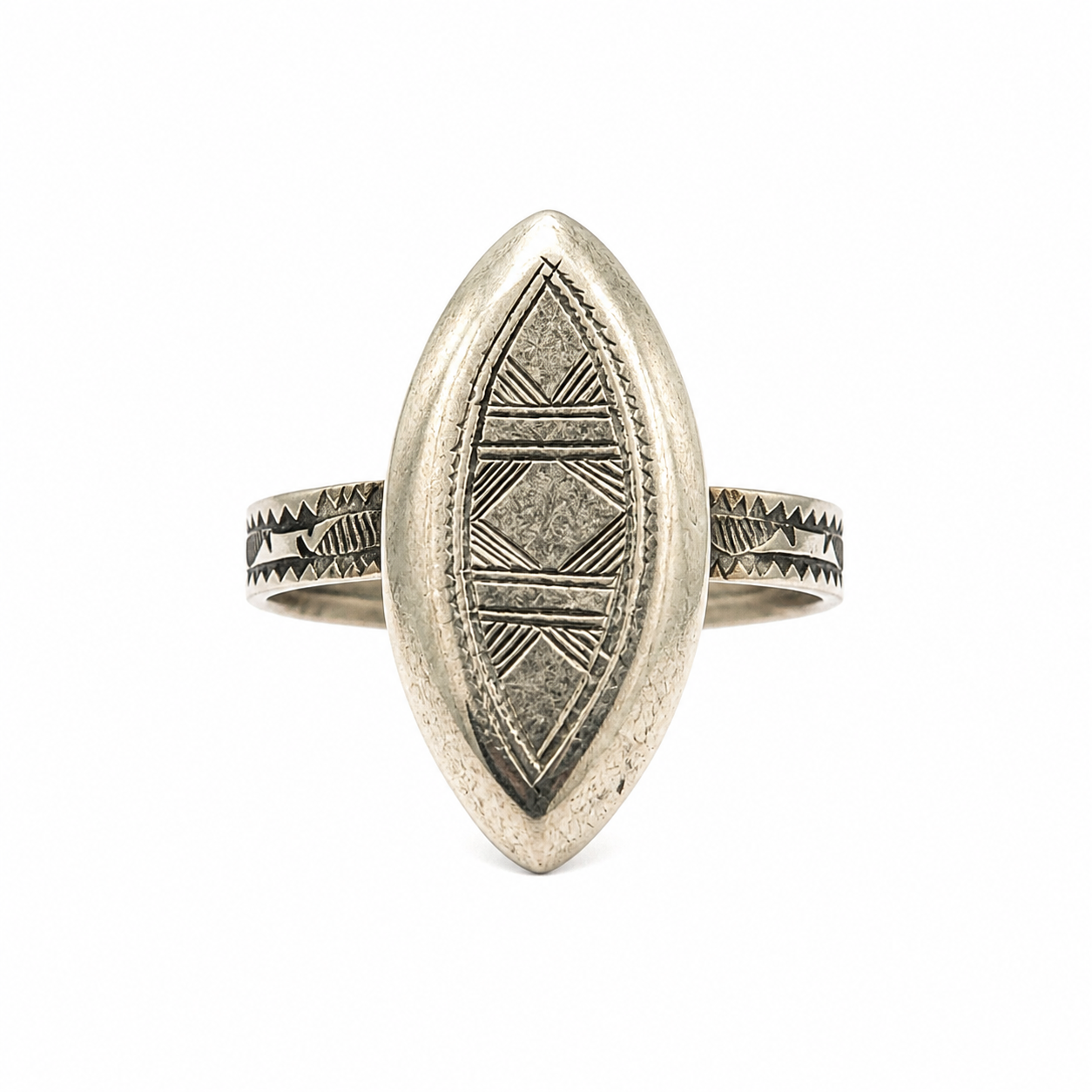 Amazigh White Brass Marquise Shapes Original Vintage Ring