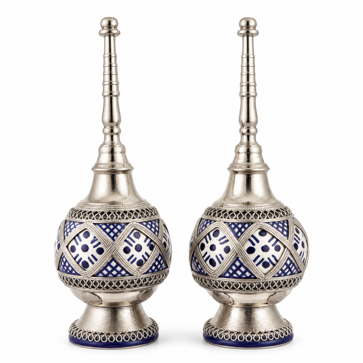 Amazigh White Metal Pottery Perfume Sprayer Set of Two Dispenser