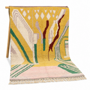 Amazigh Wool Mustard Yellow Cream Abstract Forest Green Rug