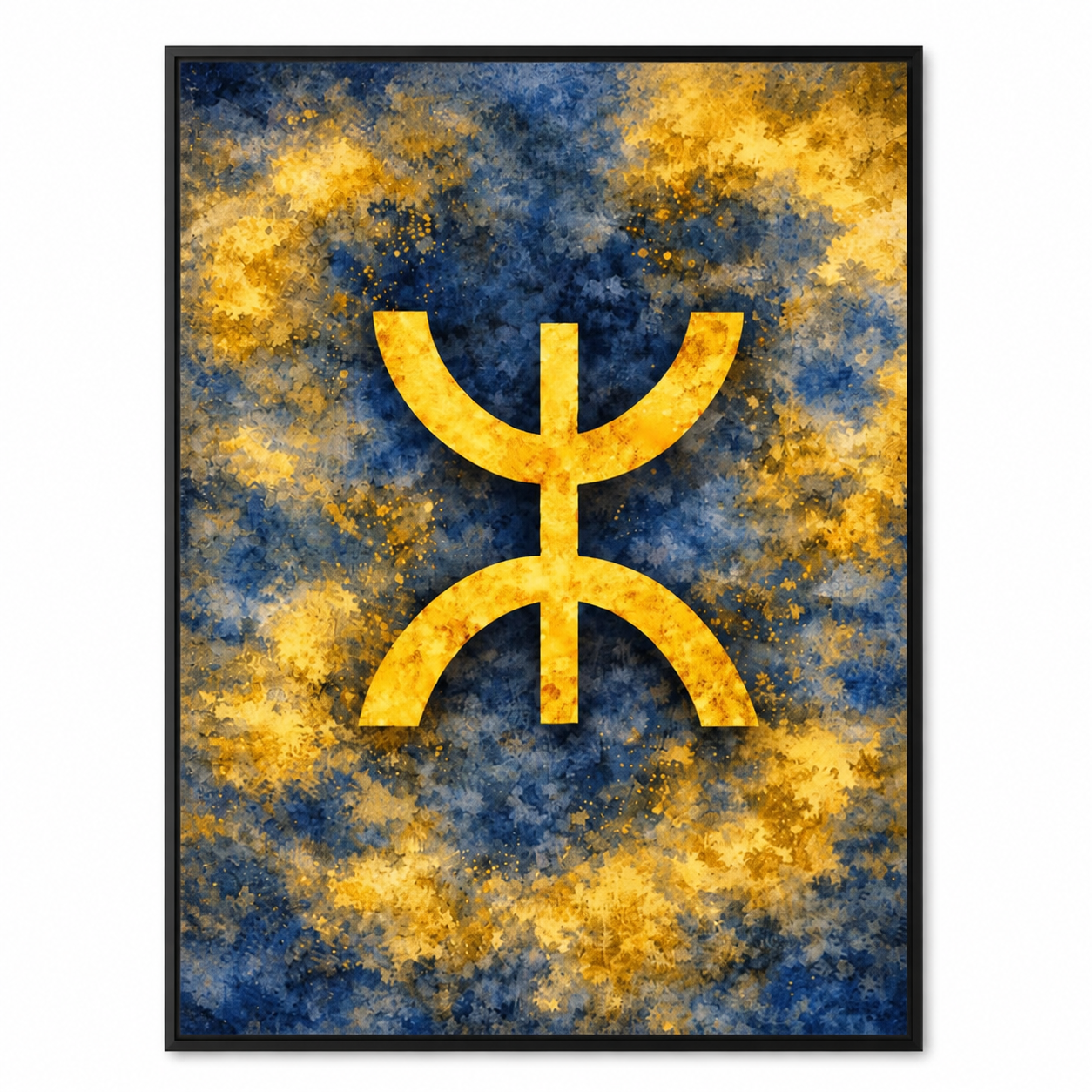 Amazigh Yaz Symbol Berber Blue Gold Abstract Printable Wall Art