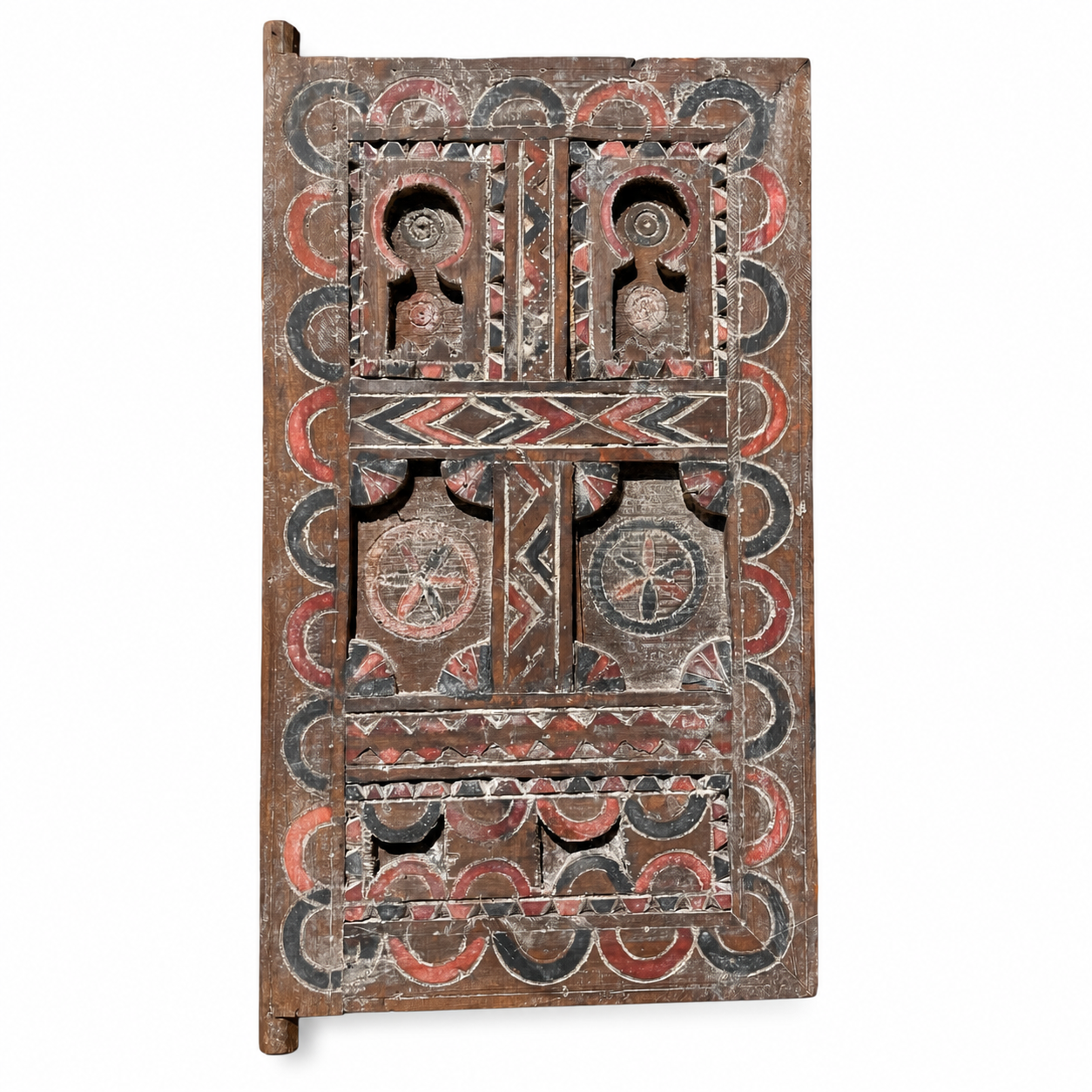 Antique Amazigh Berber Carved Wood Door Panel Wall Art