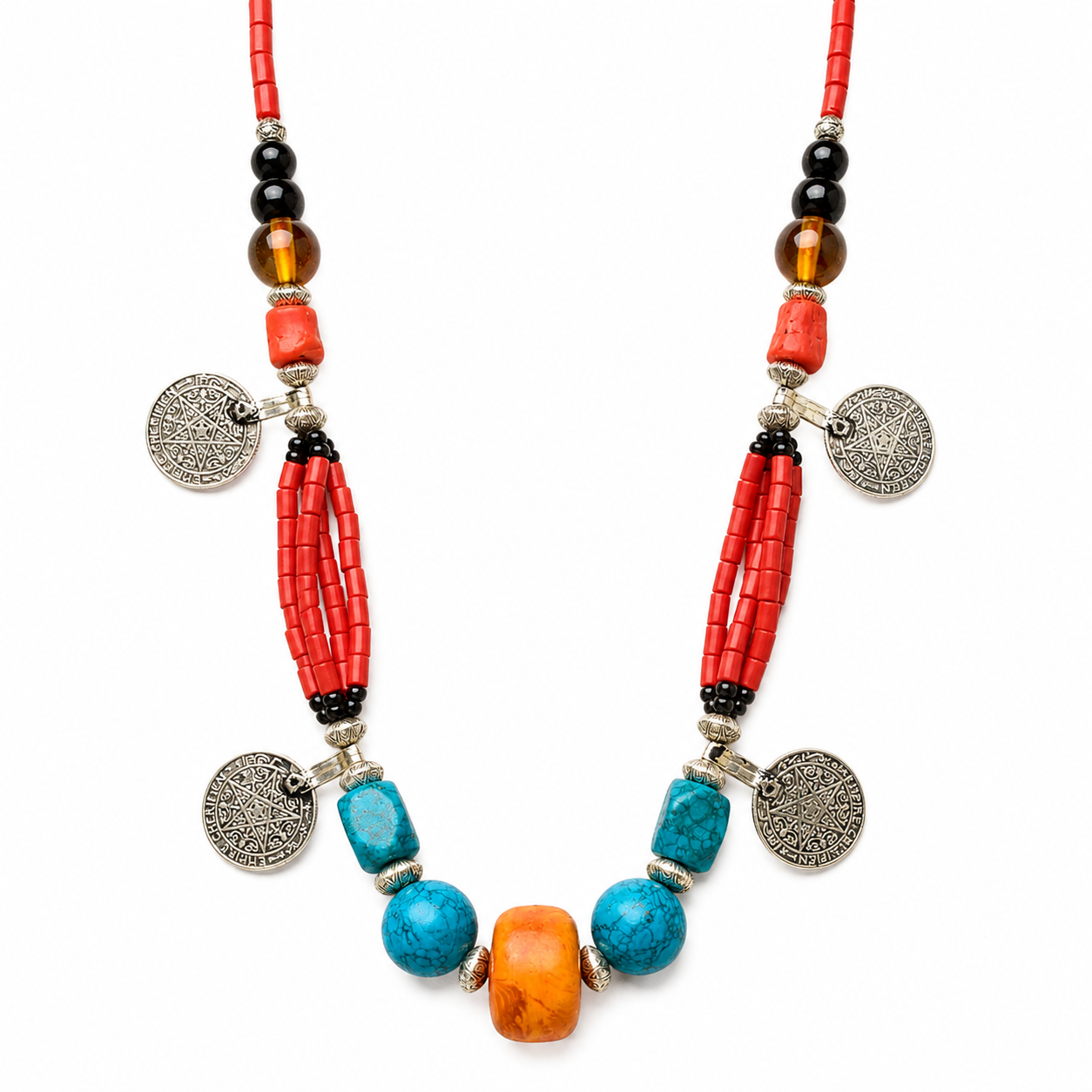 Berber African Turquoise Tribal Beads Vintage Necklace Jewelry