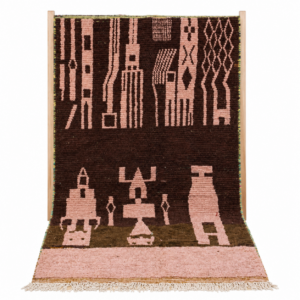Berber Amazigh Beni Ourain Natural Wool Abstract Motif Rug