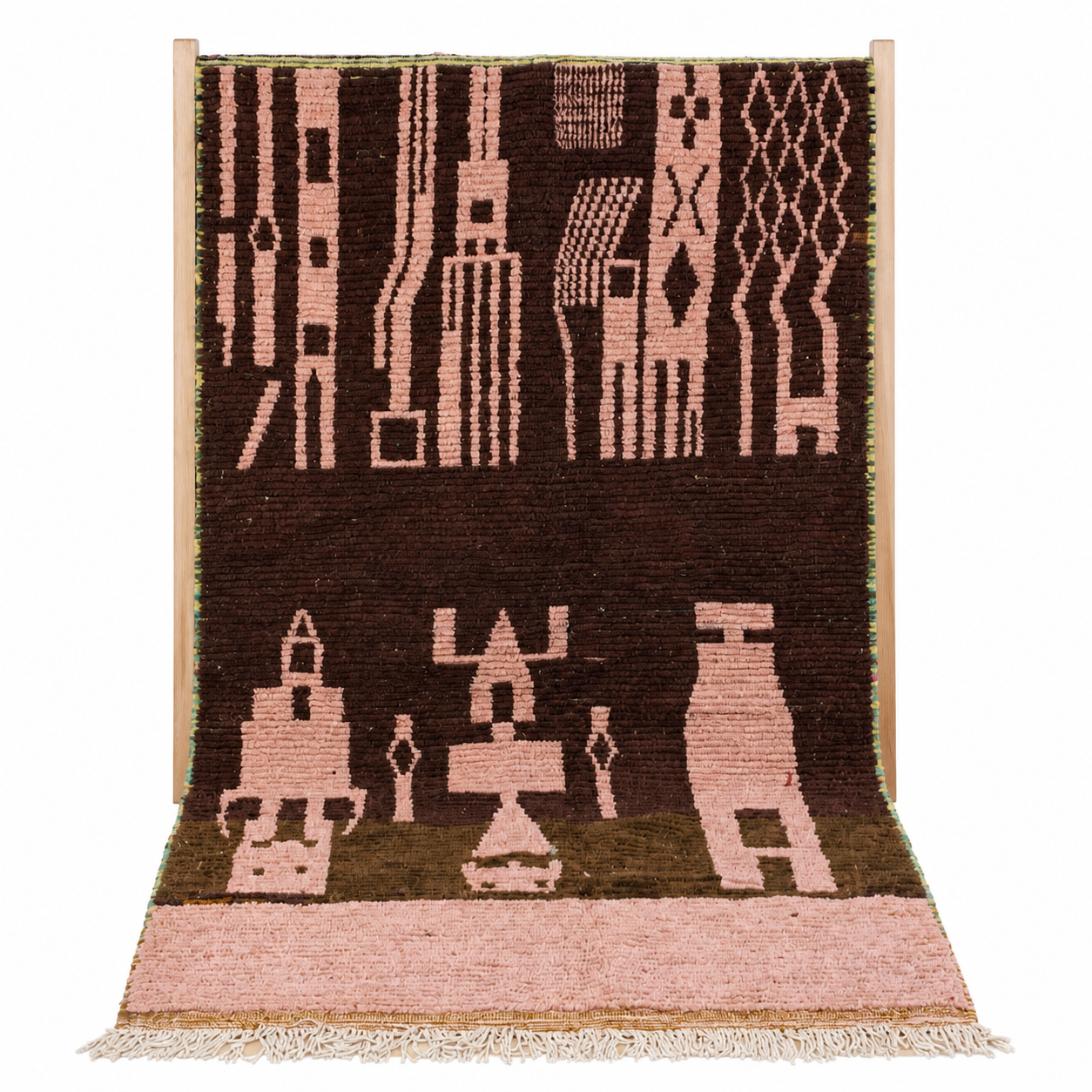 Berber Amazigh Beni Ourain Natural Wool Abstract Motif Rug