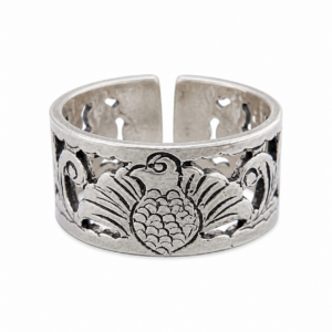 Berber Amazigh Peacock Feather Sterling Silver Hand-Engraved Lunja Ring