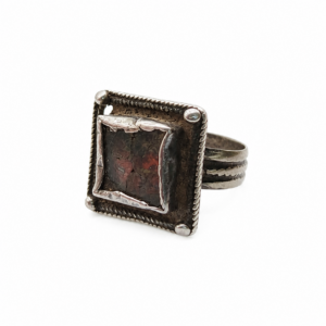Berber Ancient Square Silver Glass Ring With Heritage