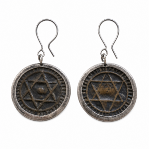 Berber Antique Bronze Coin Earrings with Silver Details
