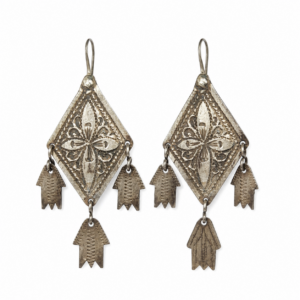 Berber Antique chiseled silver Hamsa Morocco Eye earrings