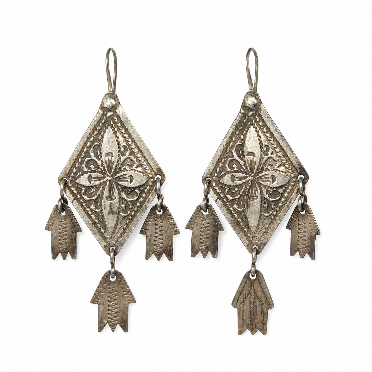 Berber Antique chiseled silver Hamsa Morocco Eye earrings