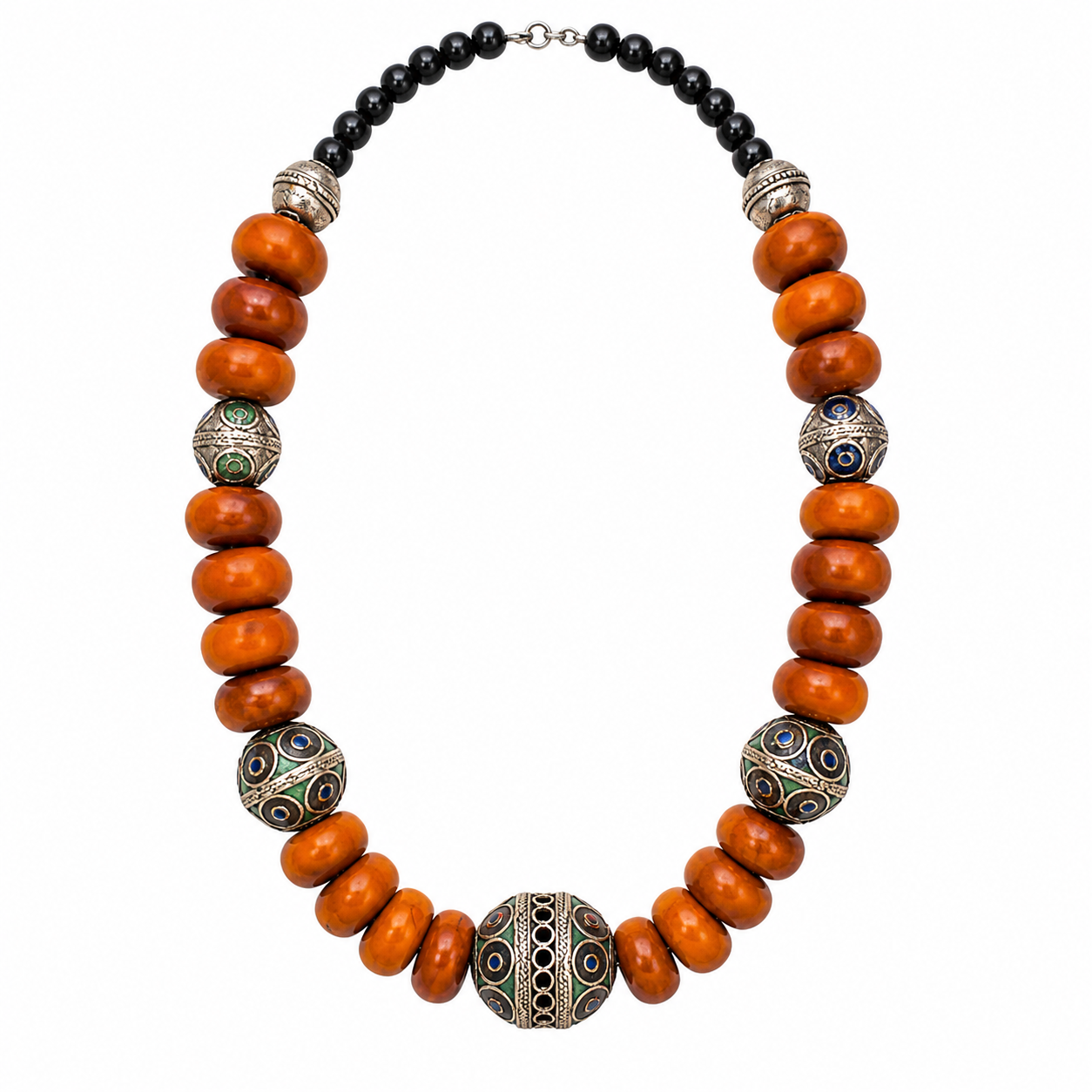Berber Antique Handmade Silver Filigree Bead Statement Necklace
