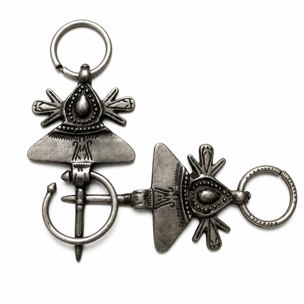 Berber Antique Silver Fibulae Tribal Khella Ring Set