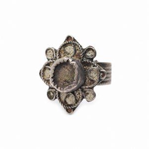 Berber Antique silver glass Morocco old flower Ring