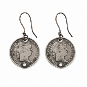 Berber Antique Spanish Silver Coin Earrings with Handmade Ear Stems