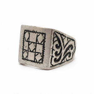 Berber Antique Square Silver Ring with Tribal Design