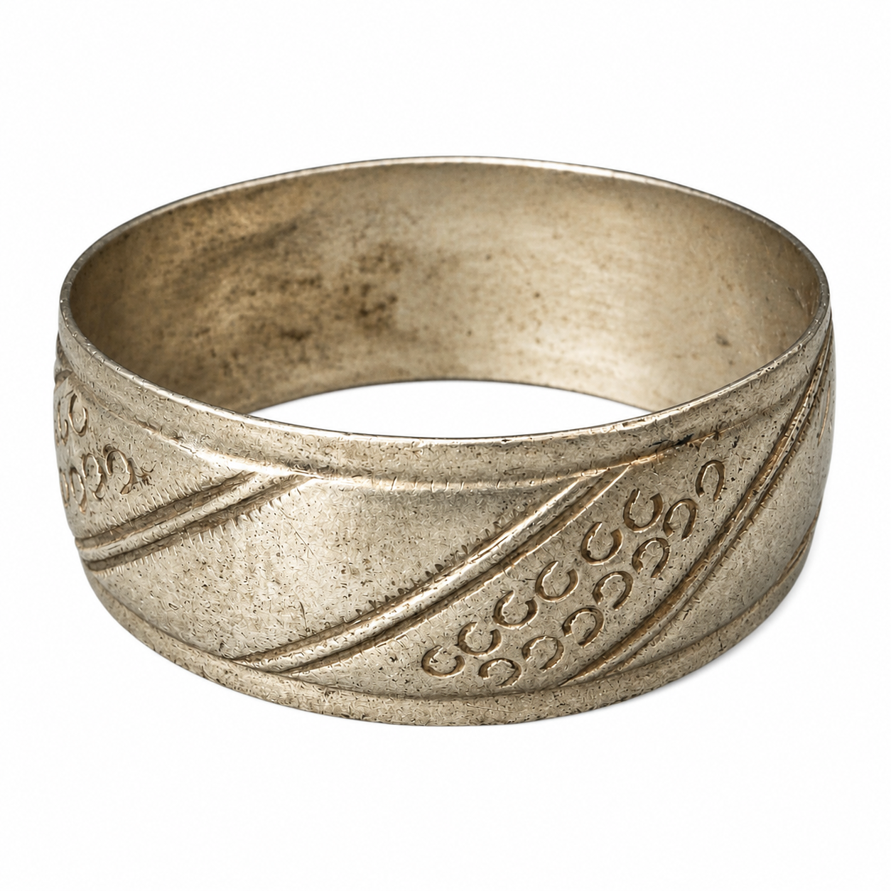 Berber Antique Twisted Crescent Stamp Dots Silver Bracelet
