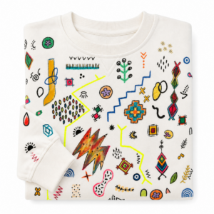 Berber Artika Hand-Painted Cotton Sweatshirt with Motifs Pull